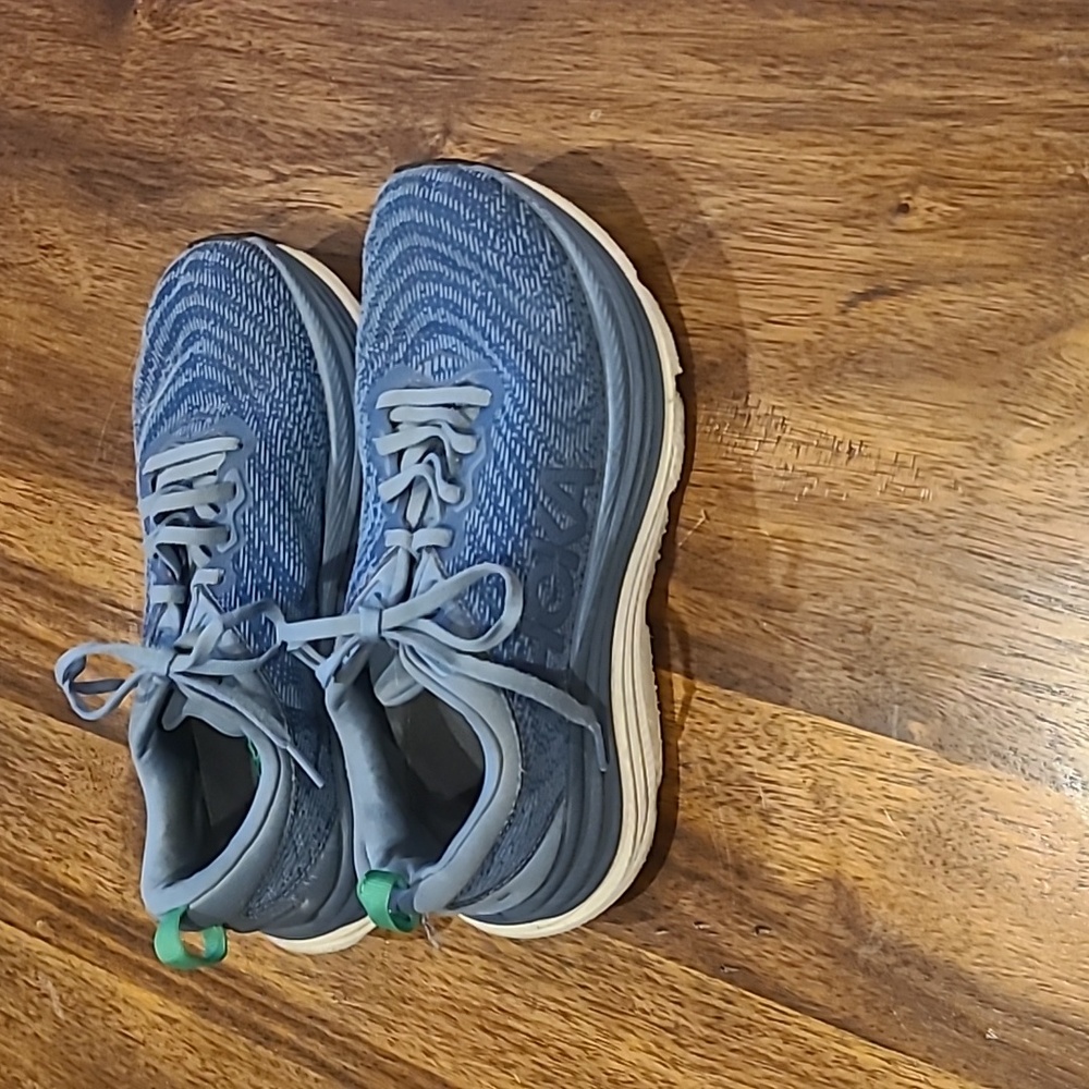 Hoka Men's Blue Athletic Running Shoes with Green Heel Tabs